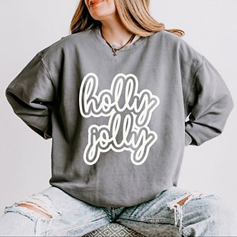 Holly Jolly Outline Puff - Women's Lightweight Garment Dyed Sweatshirt
