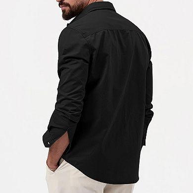 Men's Multi-Pocket Long Sleeve Shirt Casual Button-Down Utility Top