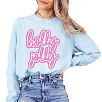 Holly Jolly Outline Puff - Women's Garment Dyed Long Sleeve Graphic T-Shirt