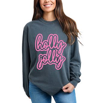 Holly Jolly Outline Puff - Women's Garment Dyed Long Sleeve Graphic T-Shirt