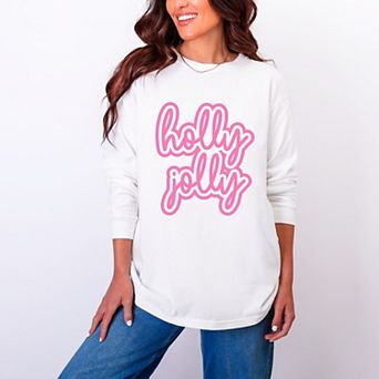 Holly Jolly Outline Puff - Women's Garment Dyed Long Sleeve Graphic T-Shirt