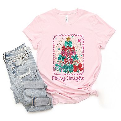 Merry & Bright Bow Tree - Women's Short Sleeve Graphic T-Shirt