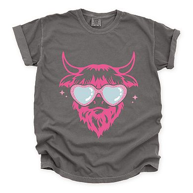 Cow Heart Glasses Glitter - Women's Garment Dyed Graphic T-Shirt