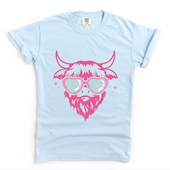 Cow Heart Glasses Glitter - Women's Garment Dyed Graphic T-Shirt