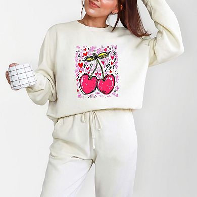 Cherry Hearts Grunge - Women's Lightweight Garment Dyed Sweatshirt