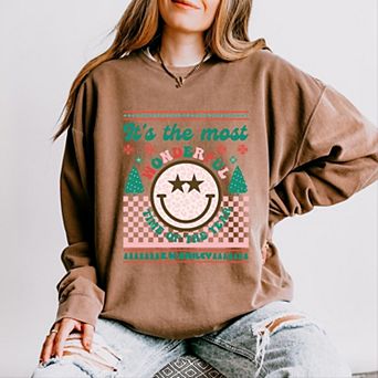 S.W.Smiley The Most Wonderful Time Smiley - Women's Lightweight Garment Dyed Sweatshirt