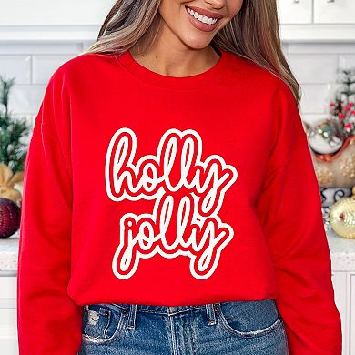 Holly Jolly Outline Puff - Women's Graphic Sweatshirt