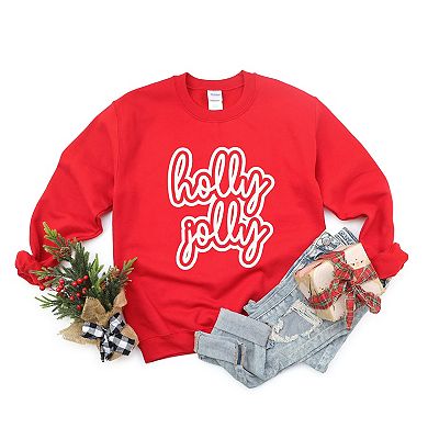 Holly Jolly Outline Puff - Women's Graphic Sweatshirt