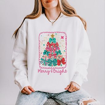 Merry & Bright Bow Tree - Women's Lightweight Garment Dyed Sweatshirt