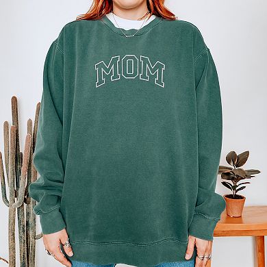Embroidered Mom Varsity Outline - Women's Garment Dyed Graphic Sweatshirt