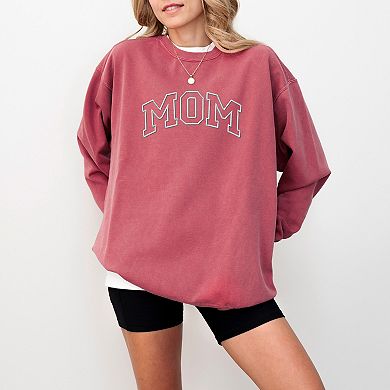 Embroidered Mom Varsity Outline - Women's Garment Dyed Graphic Sweatshirt