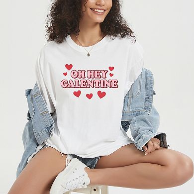 Oh Hey Galentine Hearts - Women's Garment Dyed Graphic T-Shirt