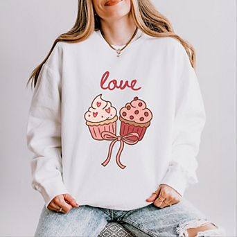 Love Cursive Cupcakes Coquette - Women's Lightweight Garment Dyed Sweatshirt