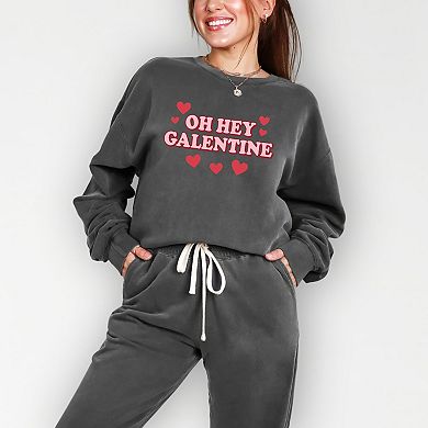 Oh Hey Galentine Hearts - Women's Lightweight Garment Dyed Sweatshirt