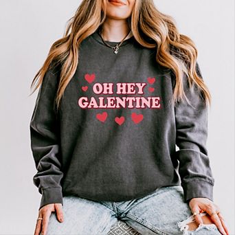 Oh Hey Galentine Hearts - Women's Lightweight Garment Dyed Sweatshirt