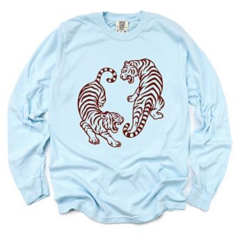 Two Tigers - Women's Garment Dyed Long Sleeve Graphic T-Shirt