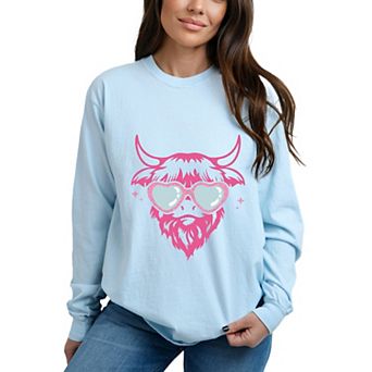 Cow Heart Glasses Glitter - Women's Garment Dyed Long Sleeve Graphic T-Shirt