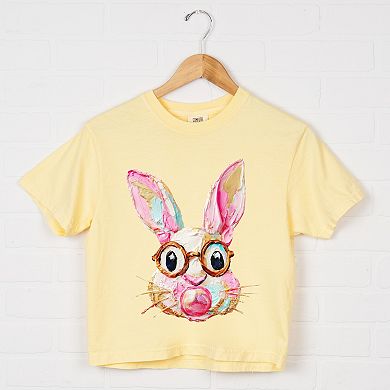 Bunny Face Textured Paint - Women's Boxy Crop Top Graphic T-Shirt