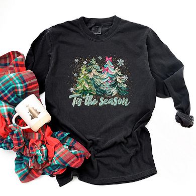 Tis The Season Painted Trees - Women's Garment Dyed Long Sleeve Graphic T-Shirt