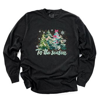 Tis The Season Painted Trees - Women's Garment Dyed Long Sleeve Graphic T-Shirt