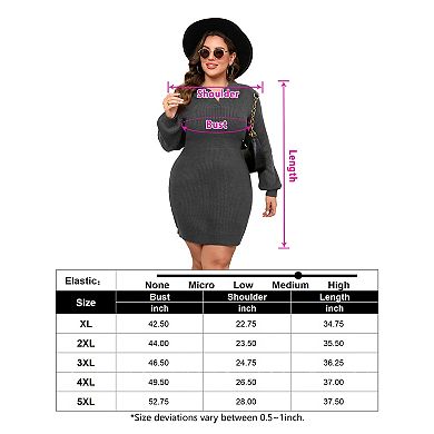 Women Plus Size Polo Collar Sweater Dress Long Sleeve Knitted Bodycon Mini Dress