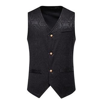 Men's Vintage Floral Print Vest Retro Party Waistcoat for Wedding Host Dance Event