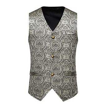 Men's Vintage Floral Print Vest Retro Party Waistcoat for Wedding Host Dance Event