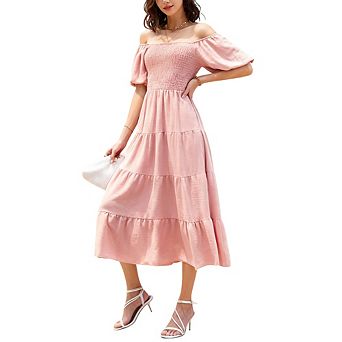 Women's Summer Dress Puff Short Sleeve Square Neck Ruffled Tiered Ruffle Maxi Dress