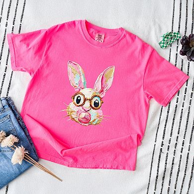 Bunny Face Textured Paint - Women's Garment Dyed Graphic T-Shirt