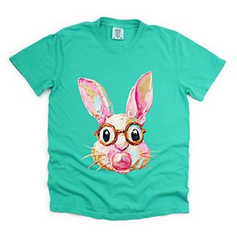 Bunny Face Textured Paint - Women's Garment Dyed Graphic T-Shirt