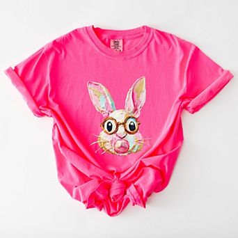 Bunny Face Textured Paint - Women's Garment Dyed Graphic T-Shirt