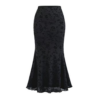 Women's Floral Print High Waist Ruffle Hem Elegant Casual Maxi Skirt