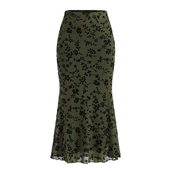 Women's Floral Print High Waist Ruffle Hem Elegant Casual Maxi Skirt