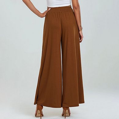 Wide Leg Pants for Women High Wasited Baggy Palazzo Pants Casual Pull On Bell Bottom Smocked Pants