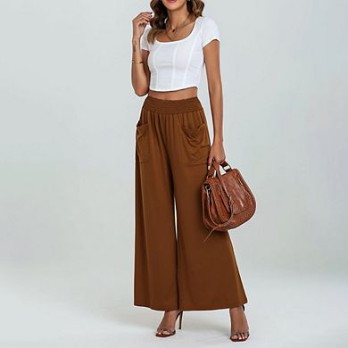 Wide Leg Pants for Women High Wasited Baggy Palazzo Pants Casual Pull On Bell Bottom Smocked Pants