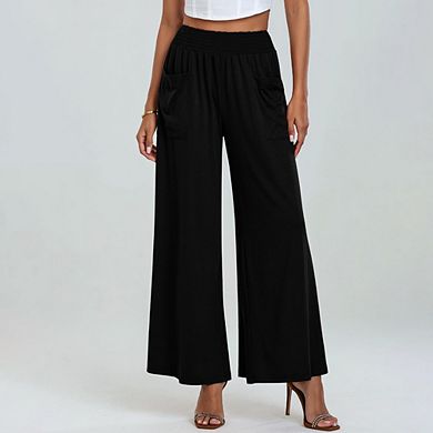 Wide Leg Pants for Women High Wasited Baggy Palazzo Pants Casual Pull On Bell Bottom Smocked Pants