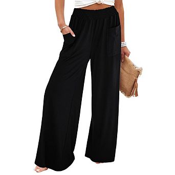 Wide Leg Pants for Women High Wasited Baggy Palazzo Pants Casual Pull On Bell Bottom Smocked Pants
