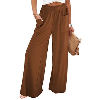 Wide Leg Pants for Women High Wasited Baggy Palazzo Pants Casual Pull On Bell Bottom Smocked Pants