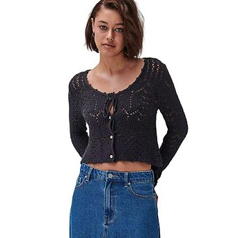 Crochet Tops for Women Knitted Hollow Out Button Down Shirts Crewneck Causal Elegant Pullover Tops
