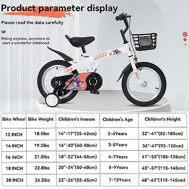 Whisen Kids’ Outdoor Bike with Detachable Training Wheels and Adjustable Saddle & Handlebar