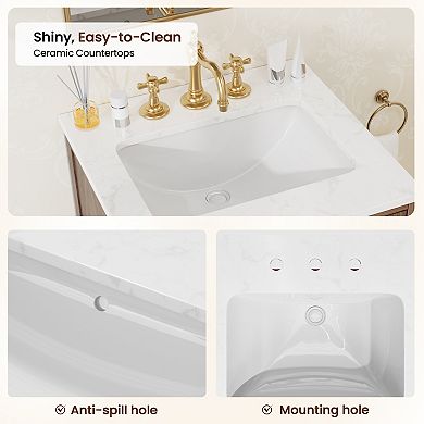 24'' W Freestanding Bathroom Vanity With Cultured Marble Sink,Hidden Storage Drawer ,Fully Assembled