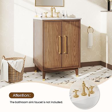 24'' W Freestanding Bathroom Vanity With Cultured Marble Sink,Hidden Storage Drawer ,Fully Assembled