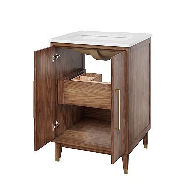 24'' W Freestanding Bathroom Vanity With Cultured Marble Sink,Hidden Storage Drawer ,Fully Assembled