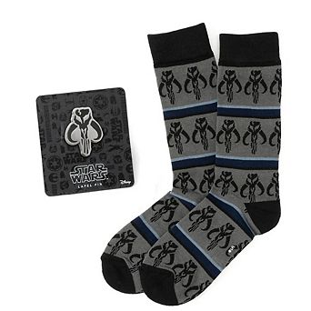 Star Wars Mandalorian Mythosaur Striped Dress Socks and Lapel Pin Gift Set