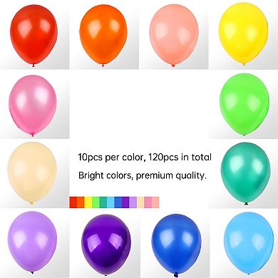 Assorted 12” Rainbow Latex Balloons 120 pcs for Birthday, Wedding & Party Decorations