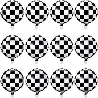 Checkerboard Foil Balloon, Black & White Checkered Racing-Themed Party Decorations