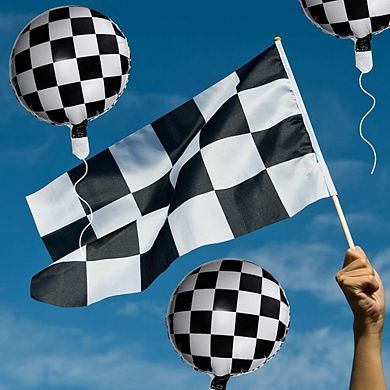 Checkerboard Foil Balloon, Black & White Checkered Racing-Themed Party Decorations