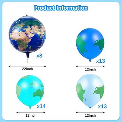 Earth Balloon Set World Map & Planet Balloons 48pcs For Travel, Space, Earth Day Or Teaching