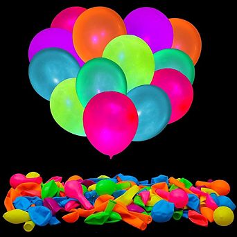 Neon Balloons 100 pc for Glow-in-the-Dark Birthday Party Decorations & Blacklight Supplies