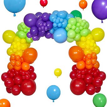 Rainbow Balloon Arch Kit, 18” 12” 5” Colorful Latex Balloons 111 pc for Wedding & Party